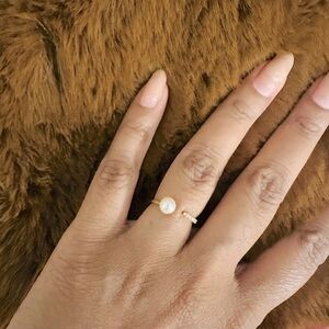Open Diamond and Pearl Ring